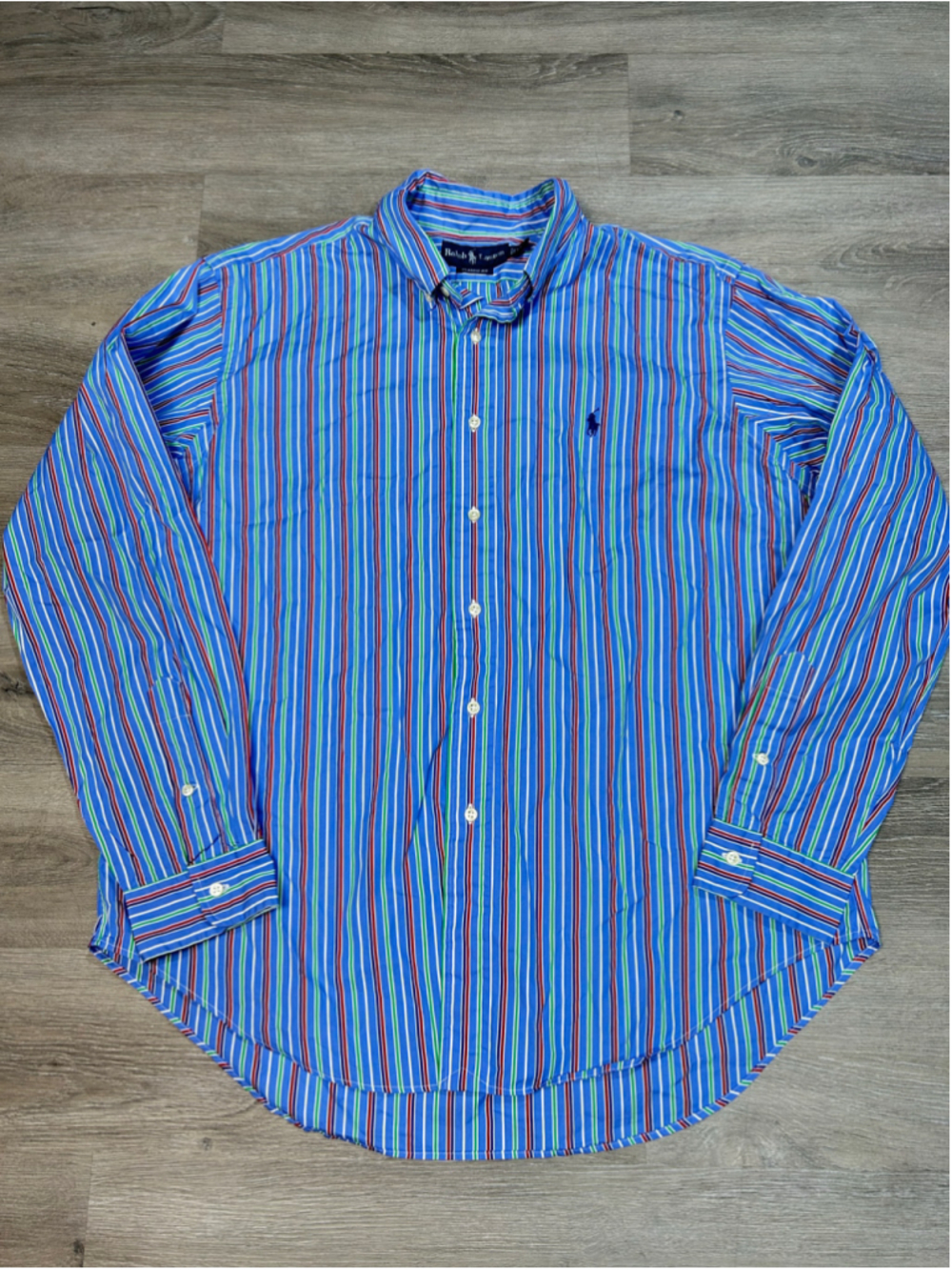 Polo Ralph Lauren Button Up Shirt Sz XL Blue Red Green Striped Blue Pony